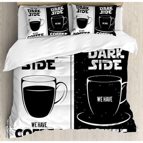 Galaxy Duvet Cover Set Come to the Dark Side We Have Coffee Funny Quote Space Clash between Black White Bedding Set Black White