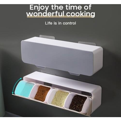 Seasoning Box Condiment Storage Container Rack Spice Jar With Spoon Spice Container Set Jars Spice Shelf Kitchen Organizer Tools