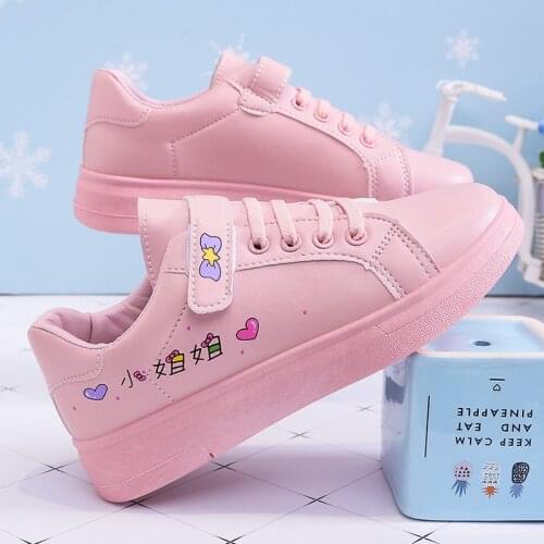 Kids Casual Shoes Autumn New Fashion White Big Girl Sneakers Leather Childrens Sports Shoes Lightweight Soft Girl Running Shoes