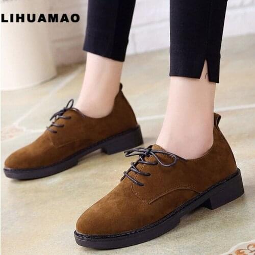 LIHUAMAO Suede Derby shoes for women lace up casual work outdoor walking sneaker oxford brogue shoes
