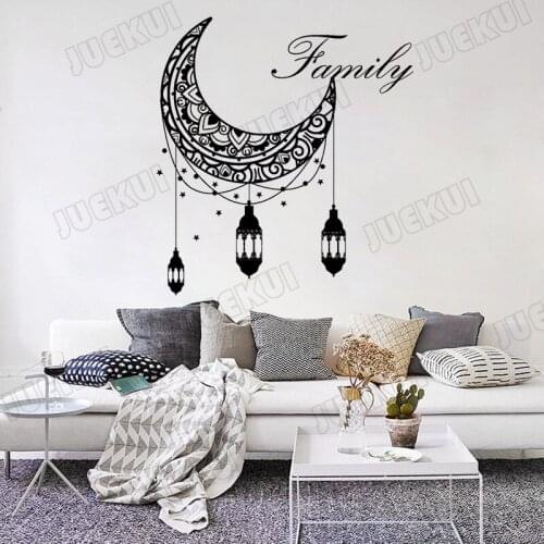 Moon And Light Family Quotes Wall Stickers for Sweet Home Living Room Decor Vinyl Wallpaper Decals Bedroom Murals TA257