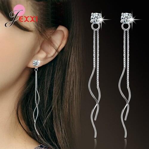 Fashion Long Corrugated Tassel 925 Sterling Silver Four-Claw Cubic Zirconia Drop Earrings For Women Party High Quality Jewelry