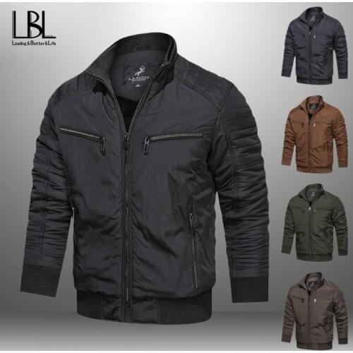 Mens Casual Slim Bomber Military Jackets Man Fashion Coats Winter Stand Collar Jackets Outwear Male Solid Jackets Coats 2021 New