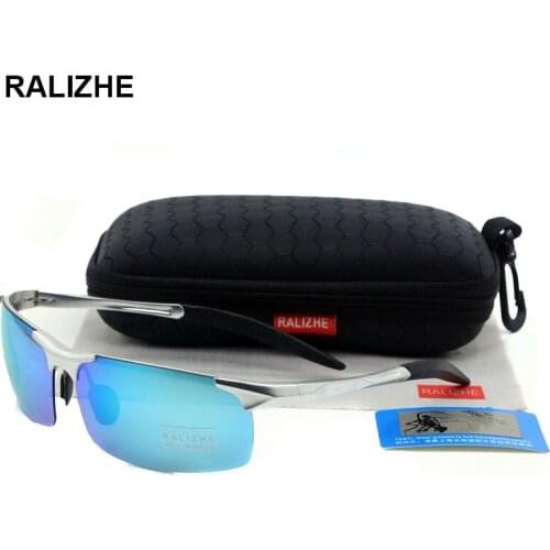 RALIZHE Mens Polaroid Polarized Sunglasses Aluminum Magnesium Sport Retro Rectangle Sun Glasses Light Blue Mirror Driving UV400
