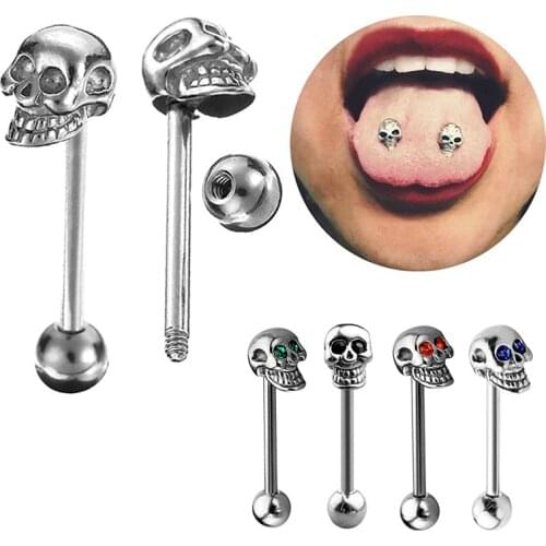 Skull Tongue Piercing Ring Kit Sexy Crystal Pircing Langue Rings Skull Nipple Piercing Bar Body Jewelry
