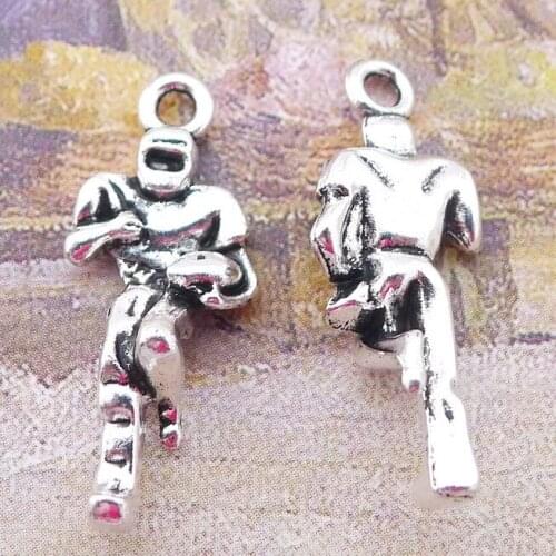 Newest 20Pcs 10*24mm Antique Silver Plated Alloy Athlete Charms Lucky Necklace Bracelet Charms For DIY Jewelry Making Wholesale