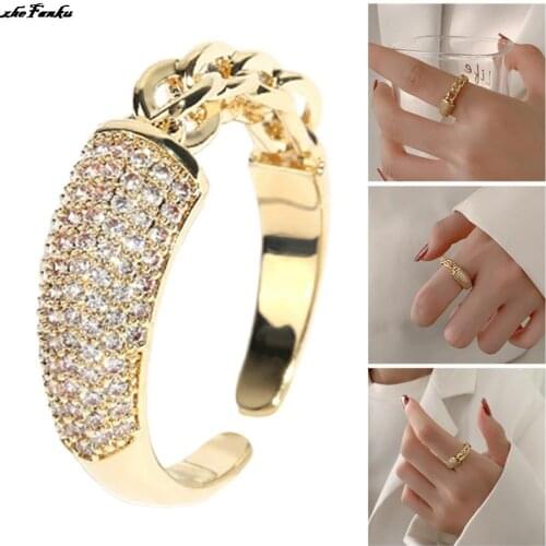 2021 New Creative Shining Chain Golden Color Opening Ring Sweet Jewelry Gothic Girl Korean Fashion Accessories For Woman