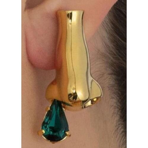 Tocona New Trendy Nose Green Crystal Stoen Gold Drop Earrings for Women Exquisite Alloy Metal Geoemetry Party Jewelry 19926