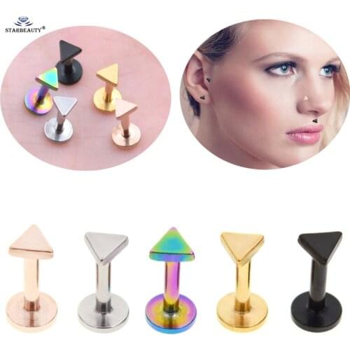 2pcs 16G 6/8mm New Triangle Nose Piercing Helix Piercing Tragus Piercing Labret Lip Nose Ring Cartilage Earrings Pircing Jewelry