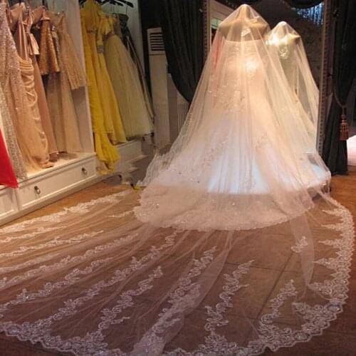New Arrival 5 Meter Wedding Veils Lace Appliques White Ivory Wedding accessories Bridal Welon Mariage slub hochzeit