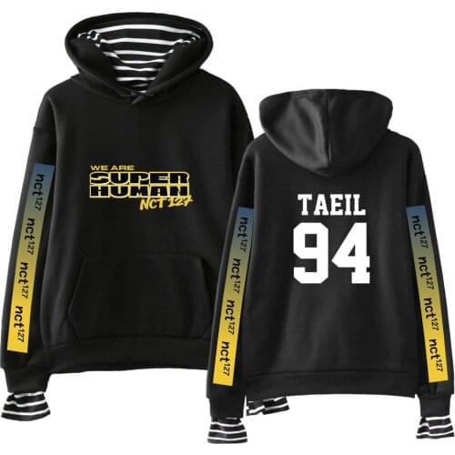 New Kpop NCT 127 Fake Two Pieces Men Women Hoodies Hoody Sweatshirt WE ARE SUPERHUMAN Streetwear Patchwork Girl K-Pop Clothes