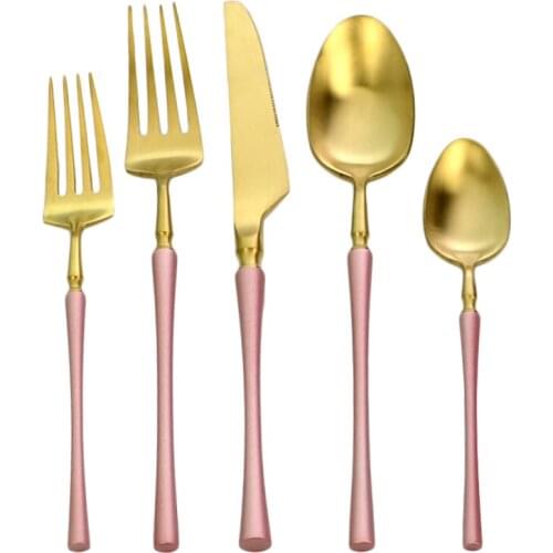 Knife Dessert Fork Tea Spoon Dinnerware Set Kitchen Dinner Pink Gold Cutlery Set Luxury Tableware Kitchen Set Stainless Steel