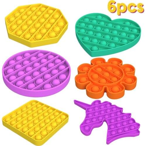 Push Pop Pop Bubble Sensory Fidget Toy Stress Reliever Silicone Squeeze Sensory Toy 6PCS 5 Styles for Kids and Adults