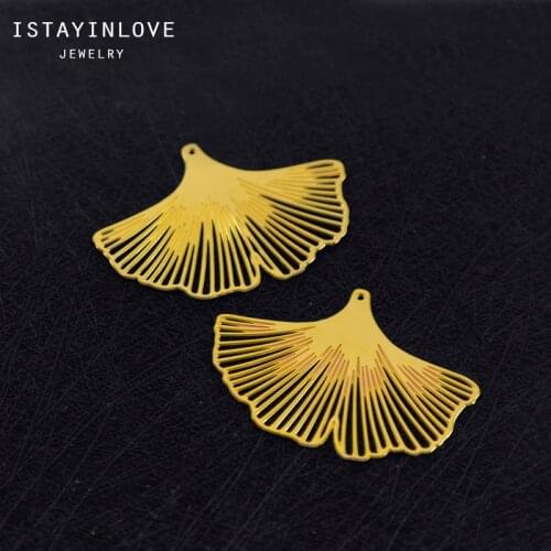 Handmade Jewelry Making Supplies Pendant Cut Hollow Metal Raw Brass Ginkgo Leaf Charm For DIY Necklace Earring Brooch RD028