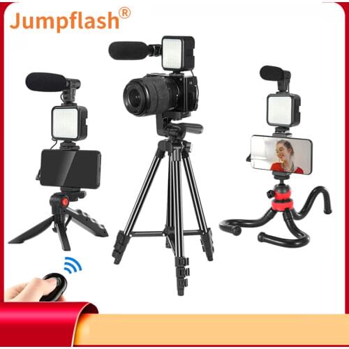 Jumpflash Professional Vlogging Kits With 4 Tripods Available Fill Light Microphone For Camera Smart phone Video Shooting Kits