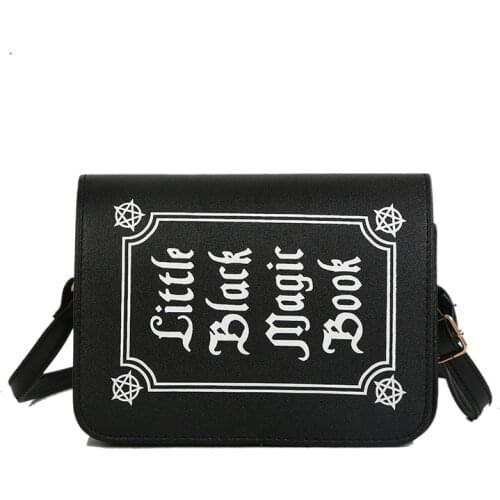 JIEROTYX Letter Print Shoulder Bag Rock Designer Purse Female Small Crossbody Bag PU Leather Mini Ladies Punk Bag Crossbody Bag