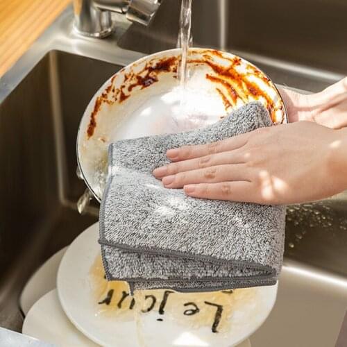 Kitchen Anti-grease Wiping Rags Microfiber Cleaning Cloths Thickened Bamboo Charcoal Super Absorbent Dishcloth 29*29cm
