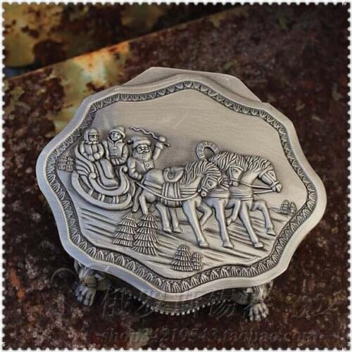 98X85X45MM European Style Castle Vintage Silver Tin Jewelry Box Russia Castle Carriage Trumpet Jewelry Storage Box