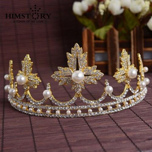 Newest Wedding Crystal Faux Pearl Tiara Crowns Princess Queen Pageant Rhinestone Veil Tiara Headband Wedding Hair Accessory
