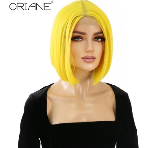 ORIANE Bob Straight Synthetic Wigs For Women Yellow Color Cosplay Wigs With Headband Hair High Temperature Fiber Short Wigs