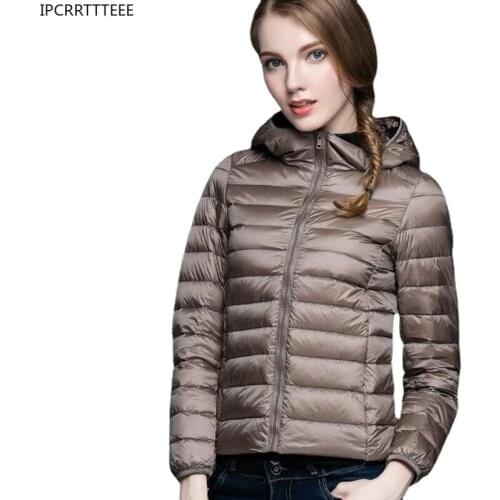 Women Autumn Winter Down Jacket Hooded 90% White Duck Down Plus Size Ultra Light Down Coat Solid Color Portable Outerwear