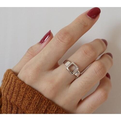 LEVEN FANCY 925 Sterling Silver Sterling Geometric Hollow Out Square Open Line Ring Hot Popular European Style Punk For Women
