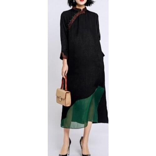 2019 New Arrival Womens Embroidery Jacquard Cupro silk with voile Dress Female Ladys long Dresses 18030124-7