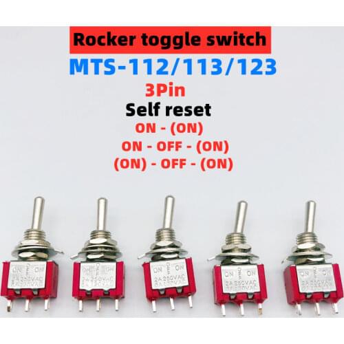 1/5pcs Red Mini 3pin 6mm 2/3 Position Self-resetting Toggle Switches ON-(ON)DPDT Mini Toggle Switches 6A/125V 3A/250V AC MTS-112