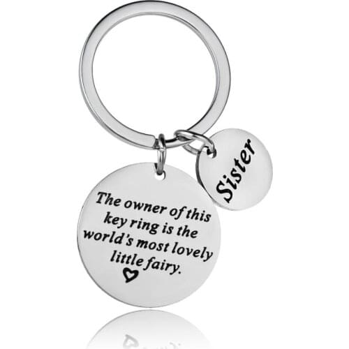 12PC Sister The Owner Of This Key Ring Is The Worlds Most Lovely Little Fairy Keyring Stainless Steel Keychain Friends BFF Gift