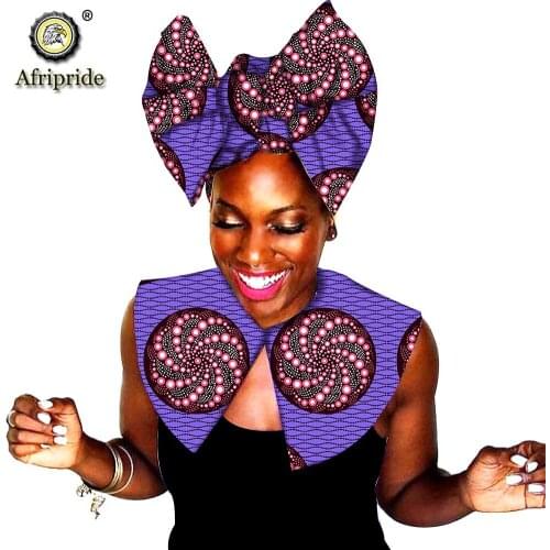 2019 African New fashion Ankara Headwrap and Neckline collar Traditional Headtie Scarf Turban 100% Cotton Wax AFRIPRIDE S003