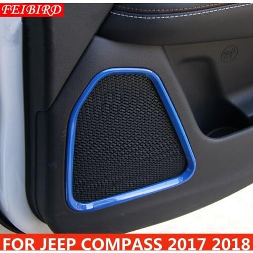 ABS Inner Car Door Audio Speaker Molding Cover Trim 4 Pcs / Set For Jeep Compass 2017 2018 RED BLUE MATTE CARBON FIBERSTYLE