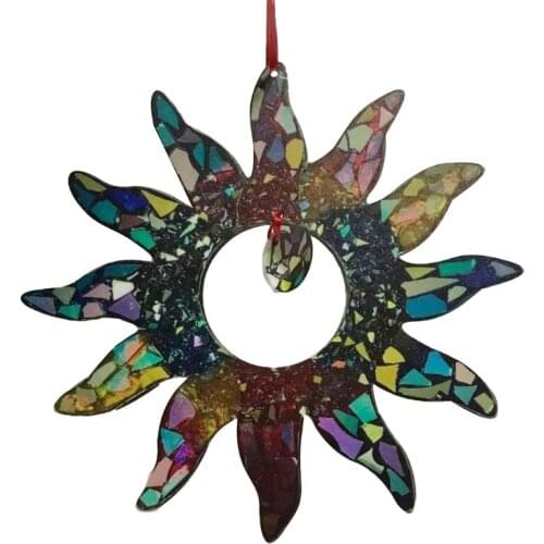 Acrylic Rainbow Colorful Sun Pendant Ornament Art Sculpture Stained Window Hanging Suncatcher Garden Wall Decoration