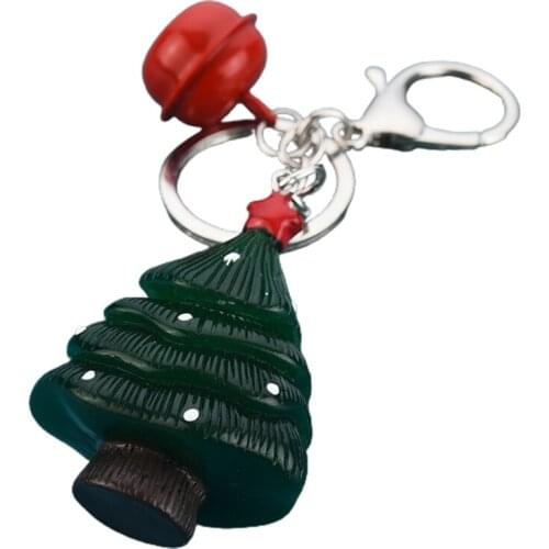 Santa Claus Cartoon Key Rings with Bell Creative Christmas Tree Snowman Bag Pendant Resin Keychains Car Key Accessories