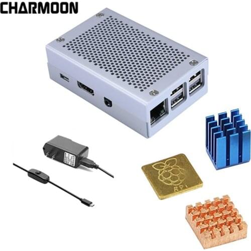 For Raspberry Pi Case +Charger Adapter+ Heat Sink Enclosure Kit Silver Metal Case For Raspberry Pi 3 Model B