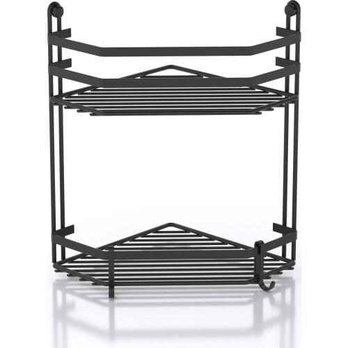 Two Tier Bathroom Shelf Shampoo and Shower Shelf Wall Sticking Mounting Matt Black