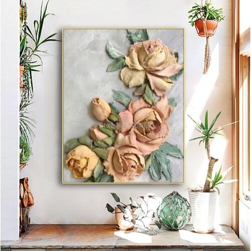Artificial Flower Picture Art Canvas Painting Calligraphy Handmade Oil Paintings Wall Picture For House Living Room Bedroom Home