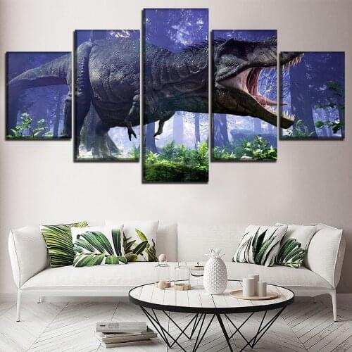 High Quality Canvas Printed Big Dinosaur Paintings 5 Pieces Modular Picture Wall Art Decorative Living Room Or Bedroom Framework