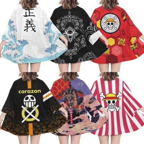 Anime One Piece Portgas D Ace Monkey D Luffy Cosplay Costume Kimono Four Emperor Kaido Edward Newgate Logo Printed Cloak Jacket