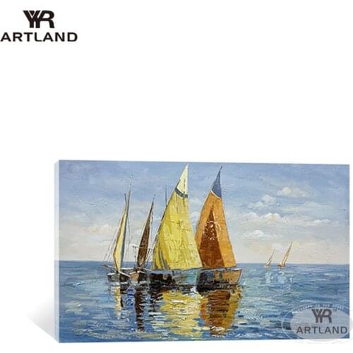 Beautiful seascenery sailing boats abstract painting for home decoration pure handmade oil painitng on canvas for living room