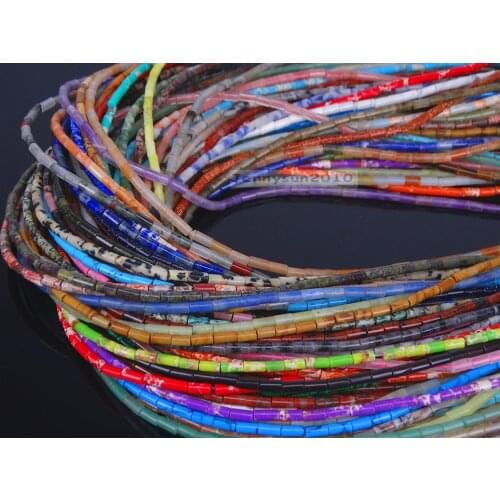 Natural Gems Stone Round Tube Loose Spacer Beads 2mm x 4mm 15.5'' Inches Strand for Jewelry Making Crafts 5 Strands/Pack