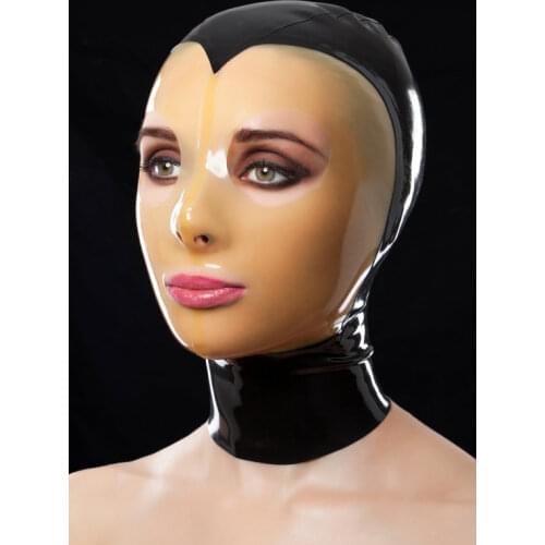Latex mask with transparent face Latex Fetish Hoods Back Zipped
