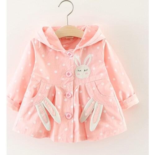 Hot sale children girls autumn outerwear clothing Baby girls cute cartoon hooded polka dots cotton trench Coat 1-3 years