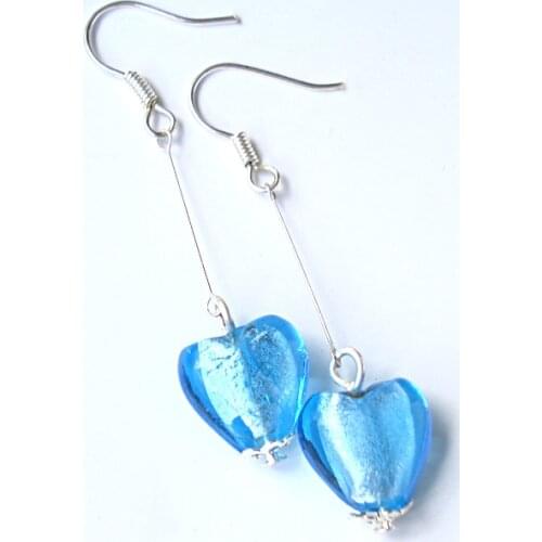 Fashion Murano Glass Handmade Classic Bule and Silver color hook Dangle Earrings