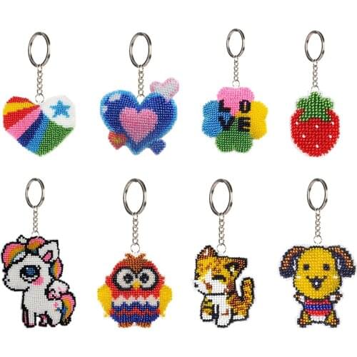 Fashion DIY Love Handmade Craft Bead Cross Stitch Keychain Printed Embroidery Needlework Key Ring Kits for Women Bag Pendant