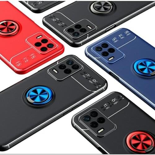 For OPPO Realme Narzo 30 5G Case Soft Silicone Phone Cover With Finger Ring Kickstand Metal