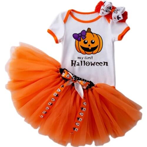 Baby Girls Birthday Outfits Infant 1st Halloween Party Tutu Clothes Set Headband Smile Pumpkin Newborn Bodysuit Pettiskirt Suit