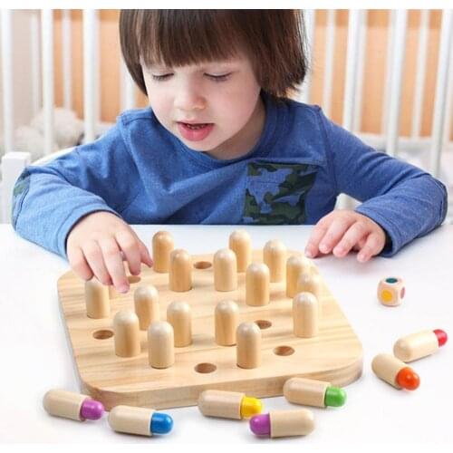 New Montessori 2 in 1 Wooden Memory Match Stick Chess Clipping Bead Game Hand Movement Training Color Cognition Kids Toy
