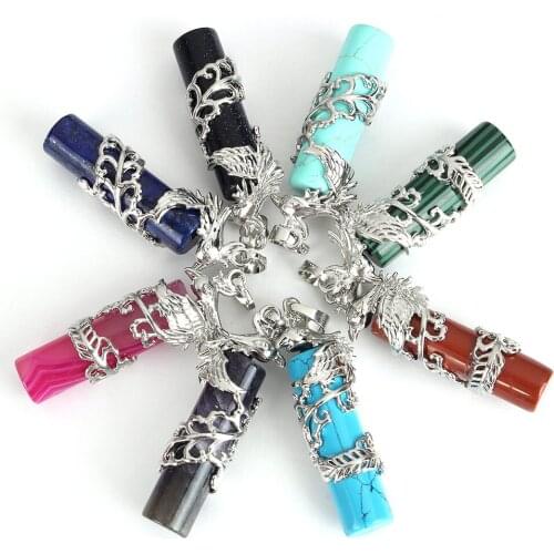 New Design Genuine 3D Natural Quartz Sea Opal Stone Dragon Phoenix Pendant DIY Making for Necklace