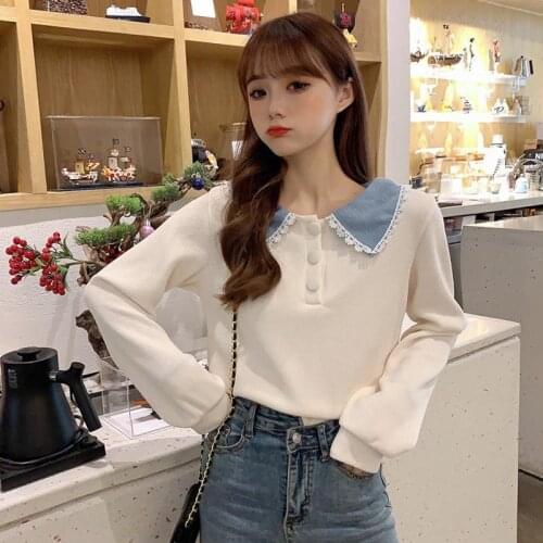 Fall Loose Long Sleeve Shirt Doll Collar Lace Shirt Womens Clothing Blouse Women Blusas Ropa De Mujer
