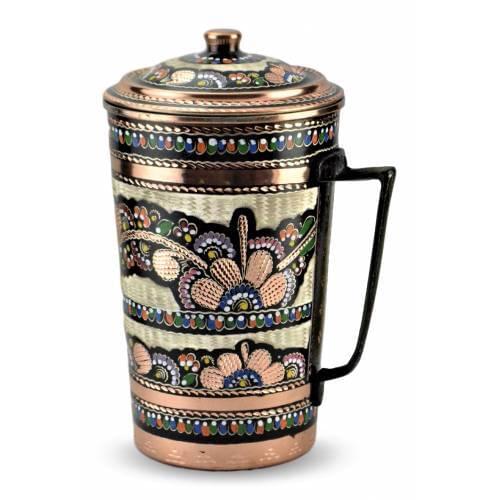 Ottoman Art Handmade Copper Right Model Embroidered Cap Copper Jug Rose Flower Model